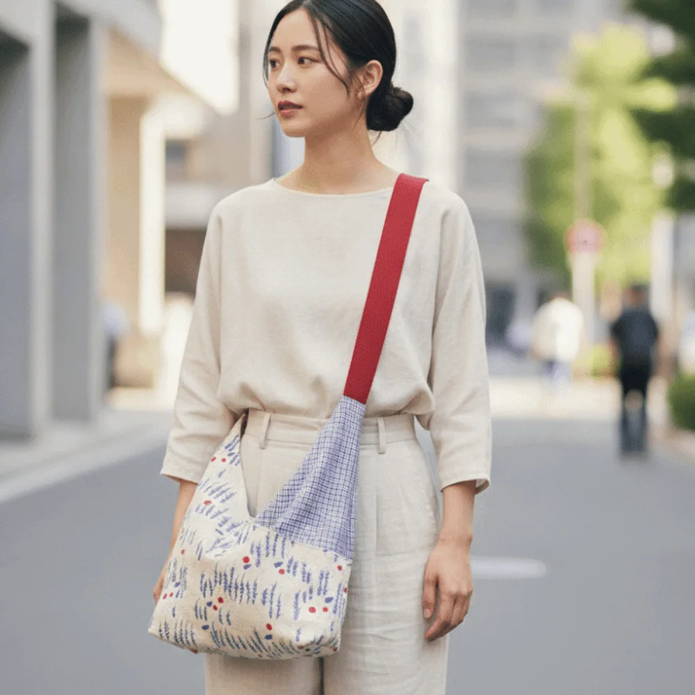 Large Capacity Canvas Tote Bag Eco Cloth Magnetic Buckle Triangle Hobo Handbag Plaid Soft Material Patchwork Crossbody Bag