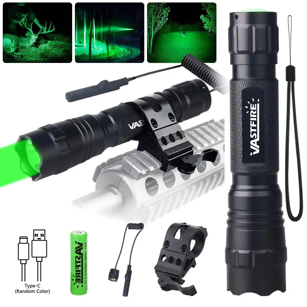 

Hunting Green Red Tactical Flashlights LED Rifle Lantern Waterproof Armas Light+Dot Sight+Switch+Rail Barrel Mount+18650+Charger