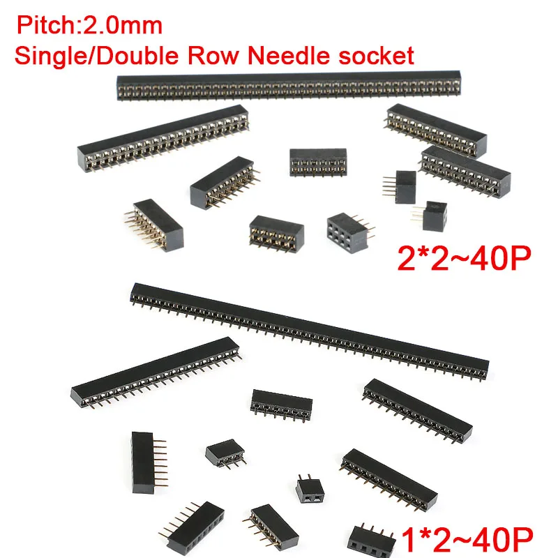 10Pcs/lot 2.0mm Double Row Stright Female Pin Header Strip PCB Connector 2*2/3/4/5/6/7/8/10/12/20/40Pin