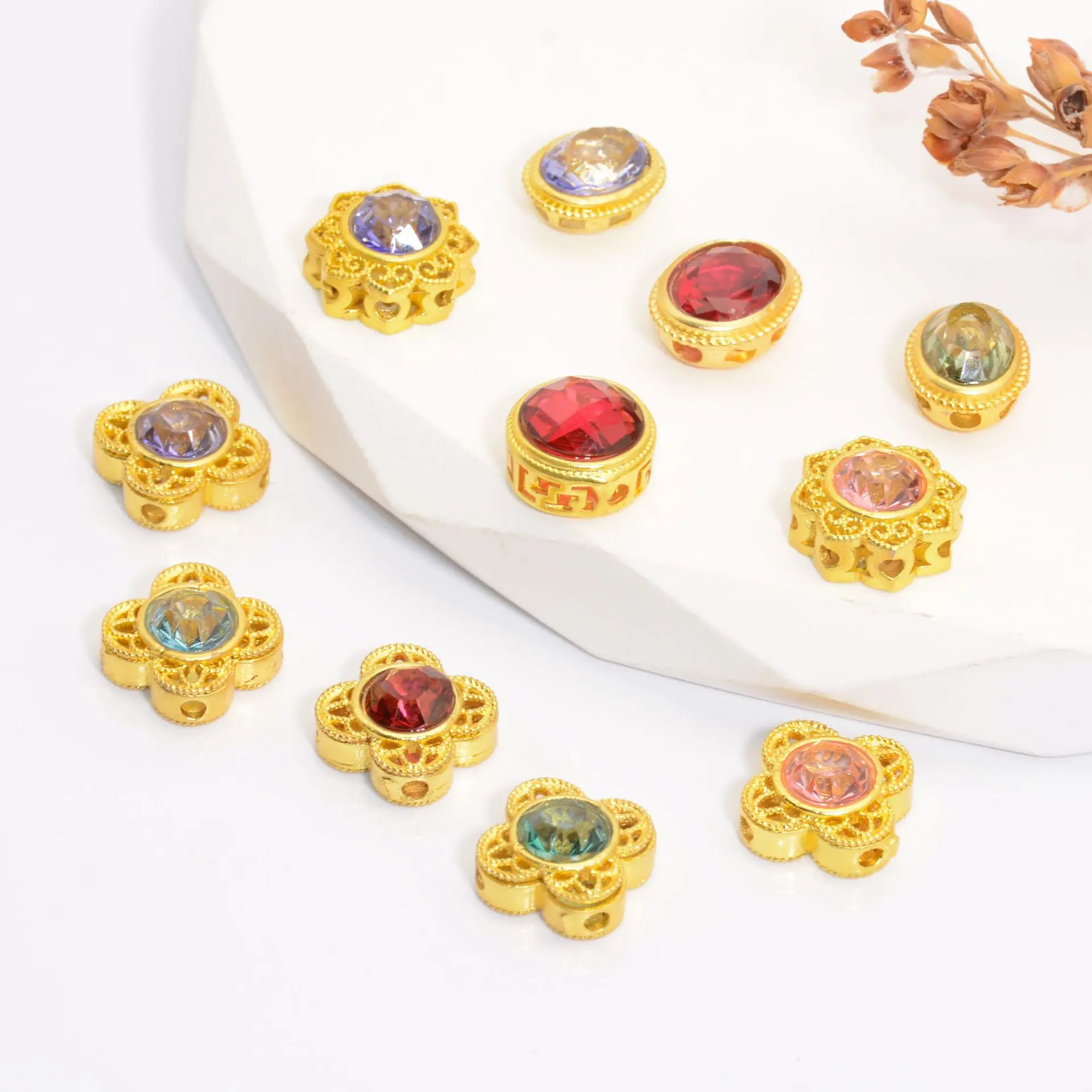 5 Pieces Copper Plated Inlaid with Moonstone Multi-hole Beads DIY Pearl Bracelet Beaded Necklace Jewelry Accessories Wholesale