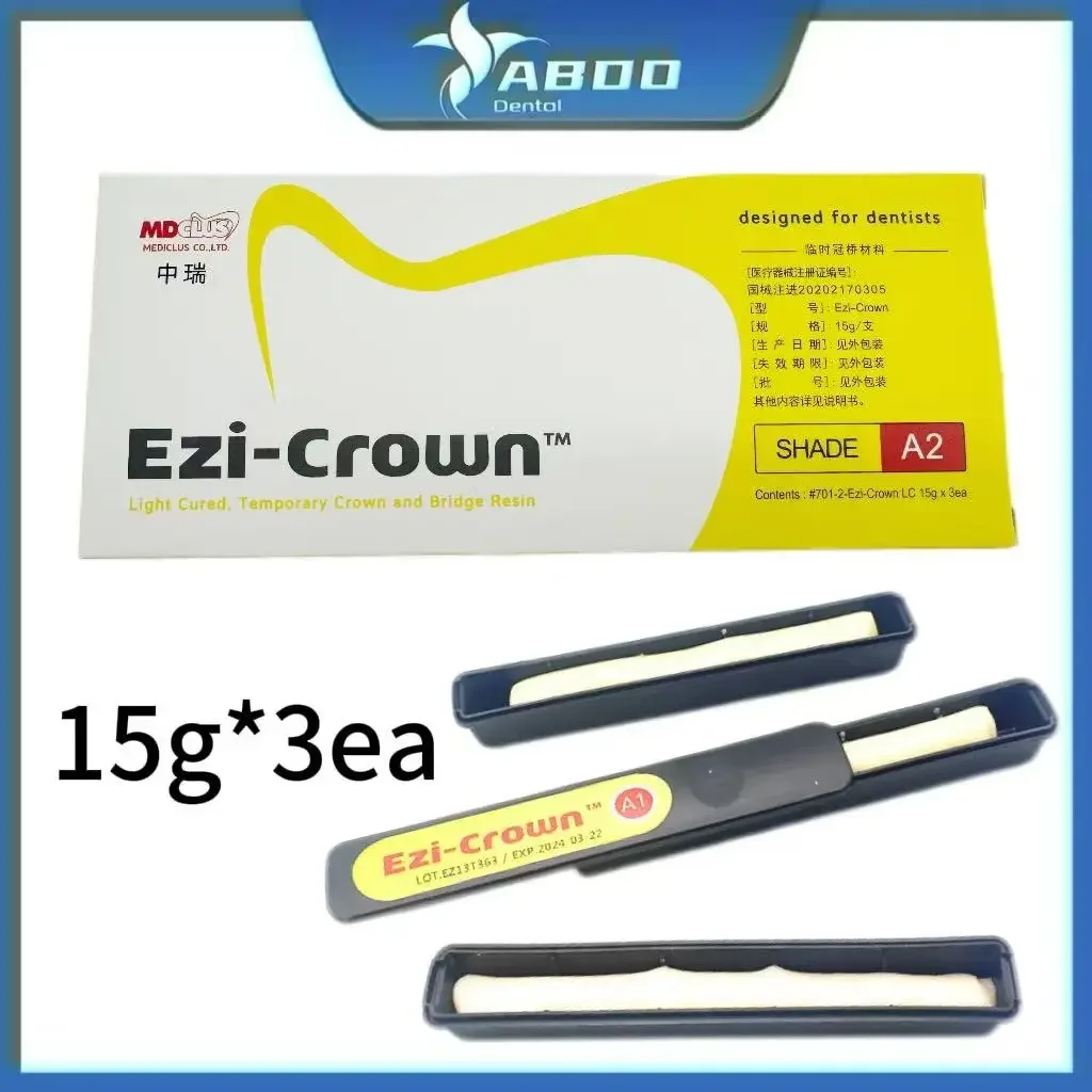 Dental Temporary Crown and Bridge Resin Material Ezi Crown LC Light Cure Temp Inlay Relining Korean Mediclus Dentistry Products