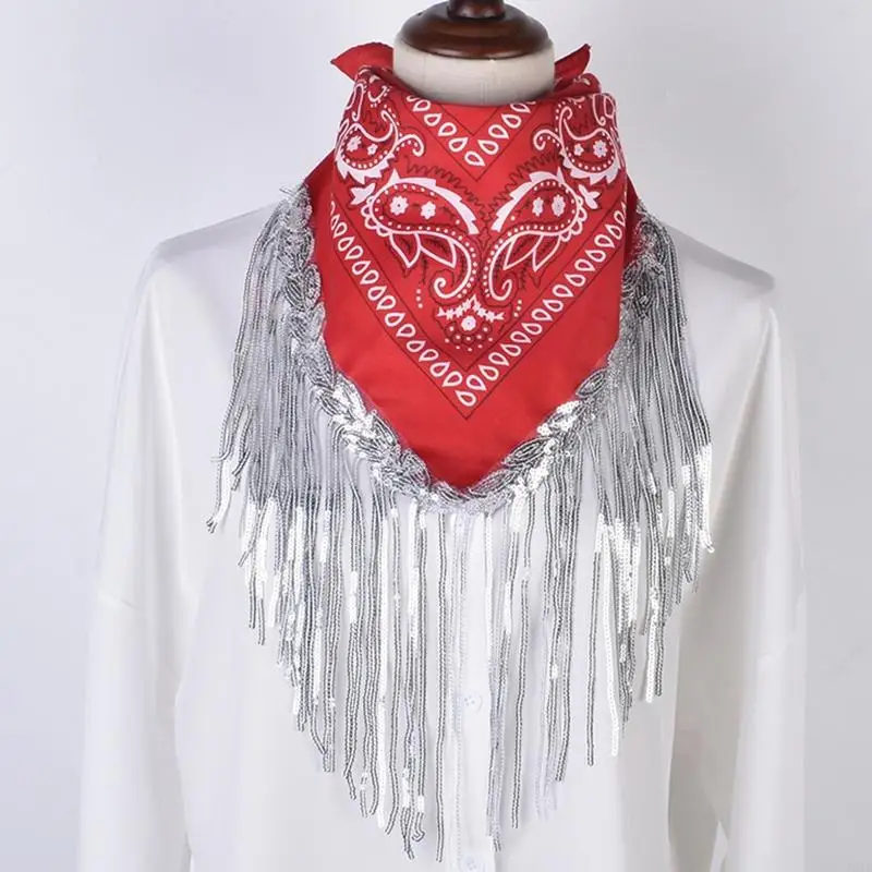 49MD Cowgirl Bachelorette Fringe Bandanas Bachelorette Bandanas Cowgirl Bandanas Sequin Neckerchief Bandanas For Women