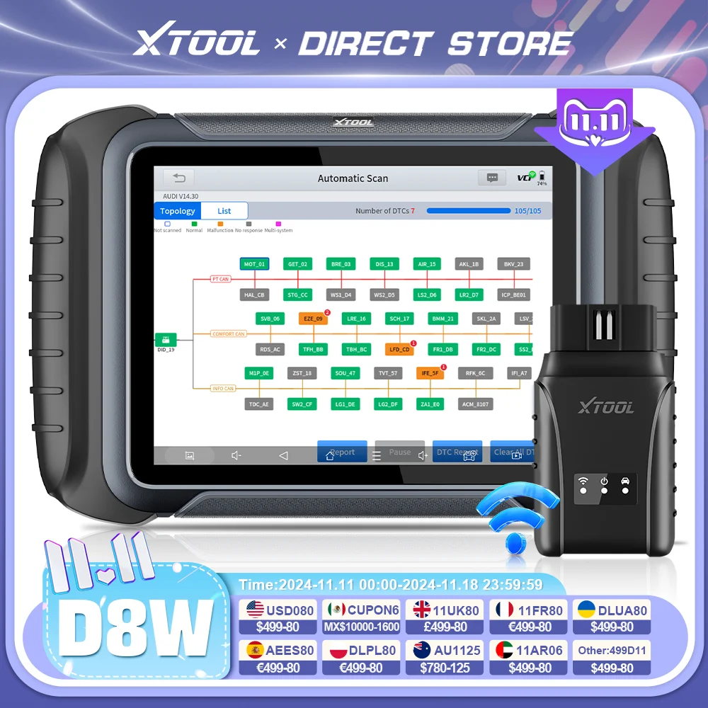 XTOOL D8W Wireless Car Diagnostic Tools Automotive Scanner With Topology Map Built-in DoIP CAN FD 3-Year Free Upgrade D8BT D8S