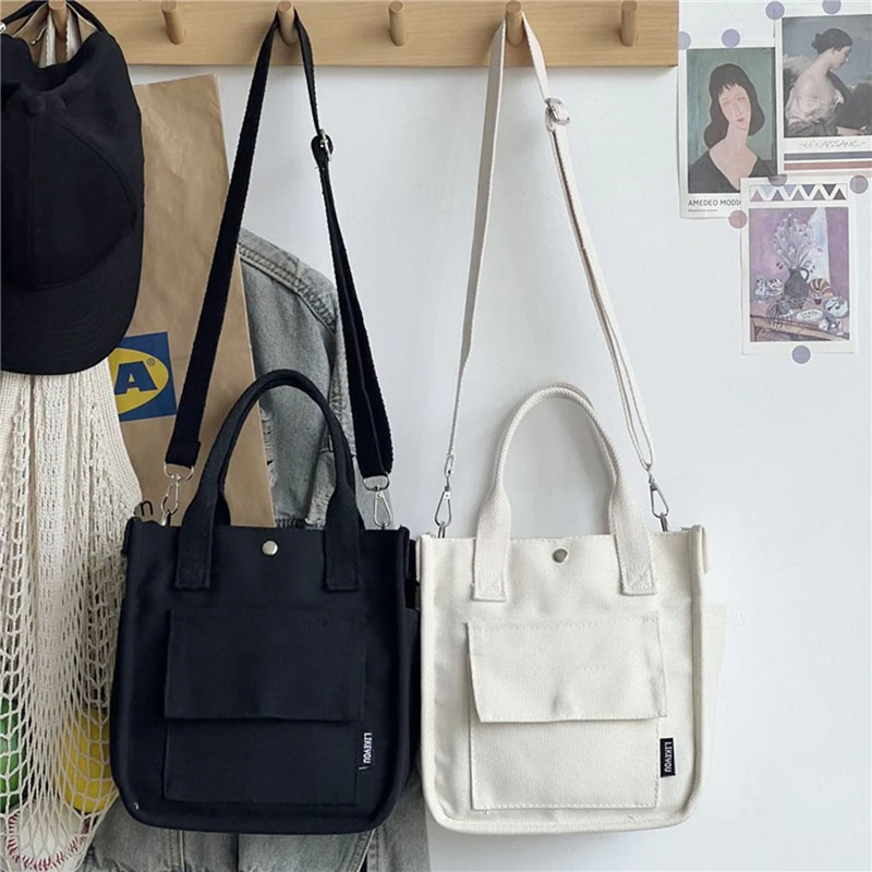 Large-capacity Canvas Bag Female 2024 New Contrast Retro Portable Tote Bag Commuting One-shoulder Messenger Bag In Class