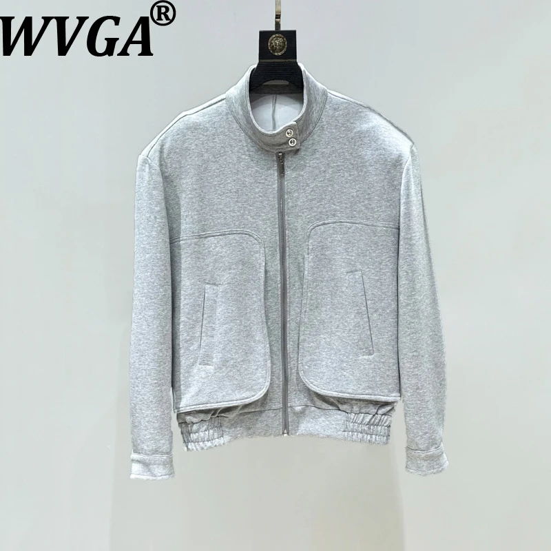 

WVGA Spring Autumn New Men's Stand Collar Long Sleeve Sweatshirt Jacket High-end Loose Padded Shoulder Casual Trendy Tops W12082