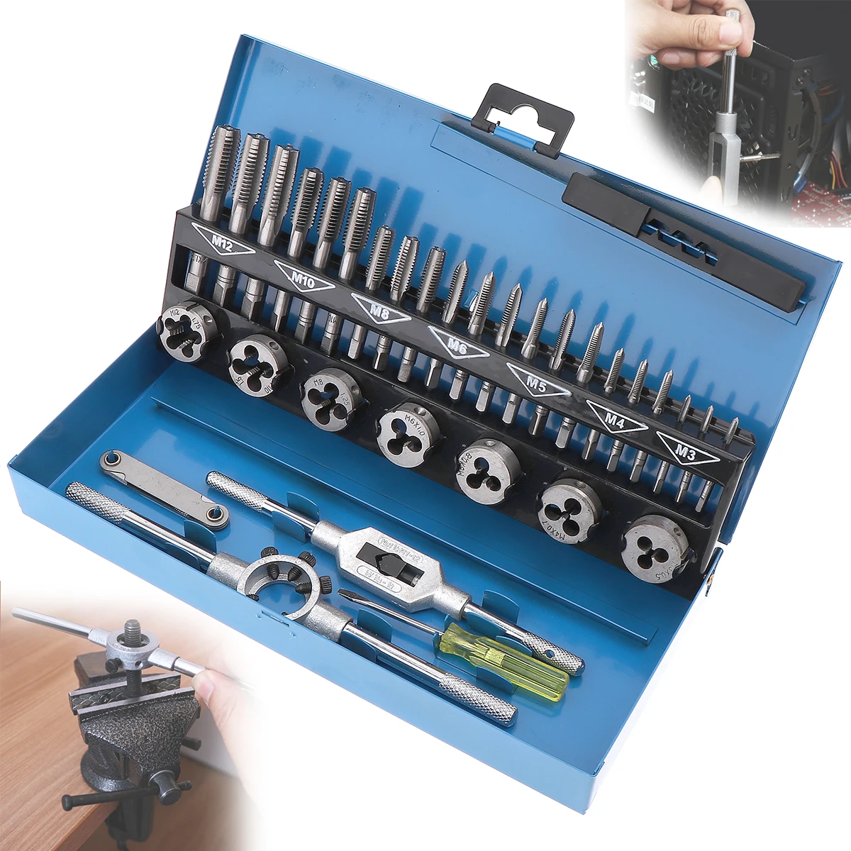 

32pcs/lot HSS Metric Tap & Die Set M3-M12 1st 2nd & Plug Finishing for Metalworking