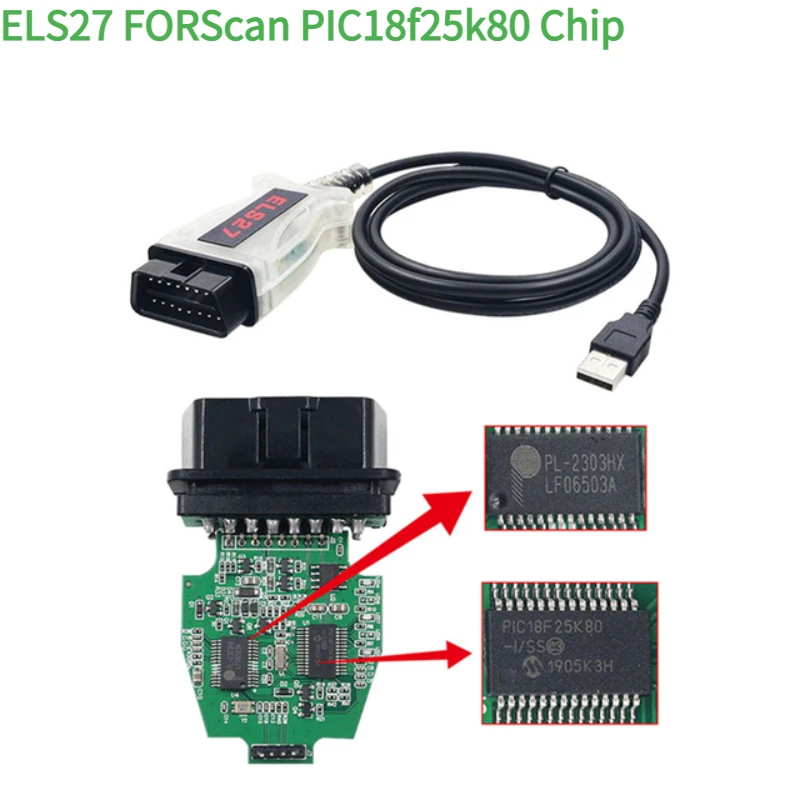 2023 ELS27 V2.3.8 FORScan OBD2 Scanner PIC24HJ128GP+FTDI Mircochip Multi Language ELS 27 for Ford/Mazda/Lincoln/Mercury Car Tool