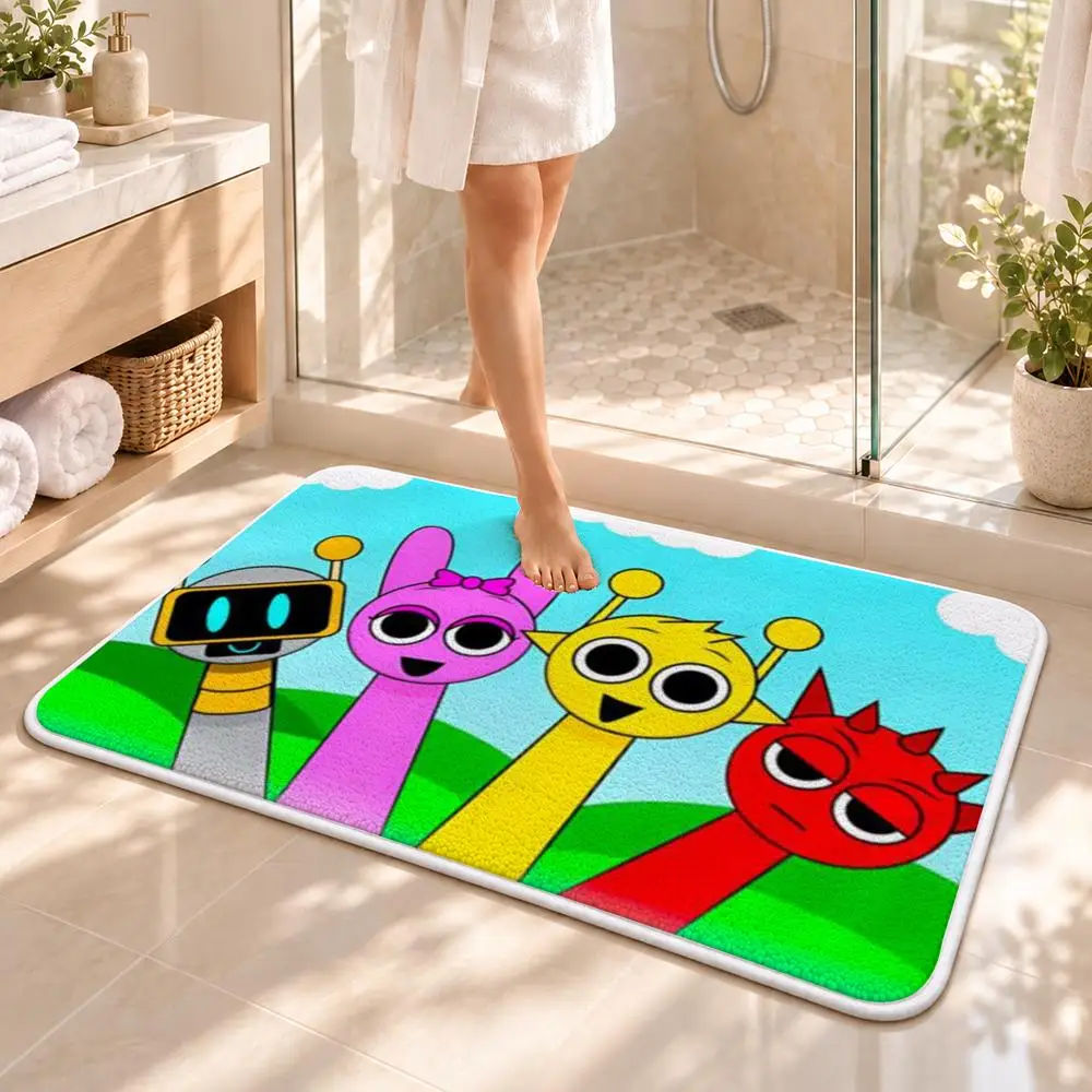 Game S-Sprunki Cute Floor Mat Flannel Rug Soft Non Slip Washable Door Mat for Bathroom Bedroom Kitchen Home Decor