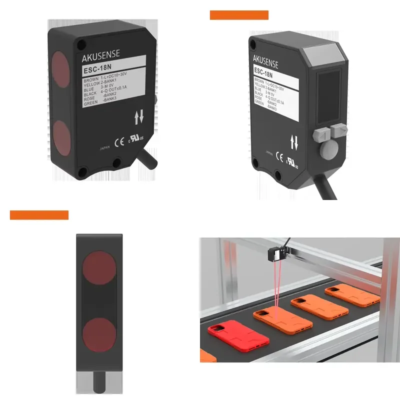 AkuSense ESC-18P Color Mark/Detection Photoelectric Photocell Sensor with 182mm Sensing Distance and IP67 Protection