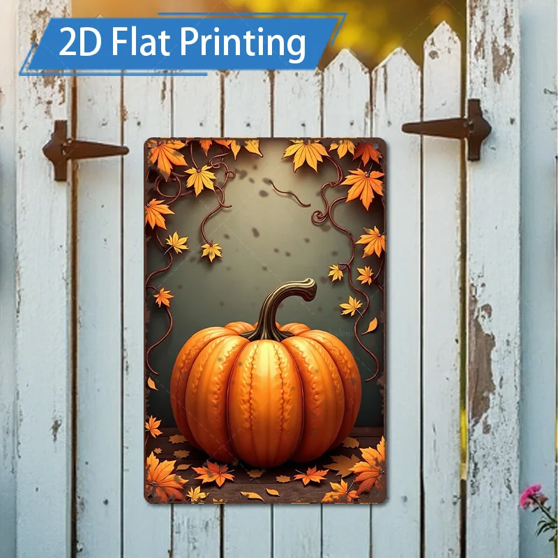 1pc 8x12inch Metal Sign 2D Flat Printed Pumpkin Fall Decor Wall Art for Autumn Home Décor