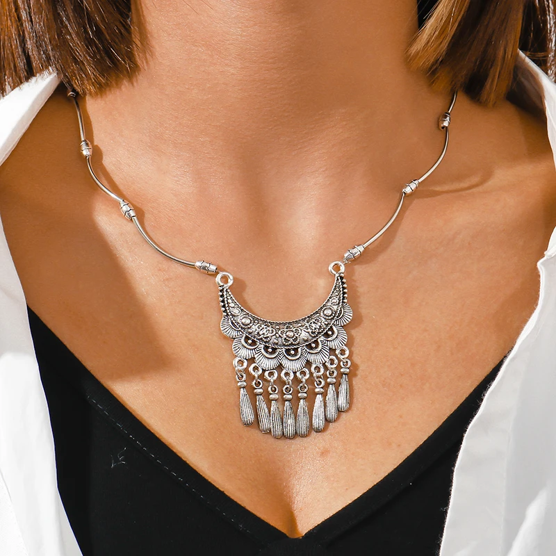 Aihua Böhmen Türkis Stein Halskette für Frauen Colliers Collier Femme Handgemachte Ethnische Anhänger Halsketten Aussage Schmuck – Detail 16