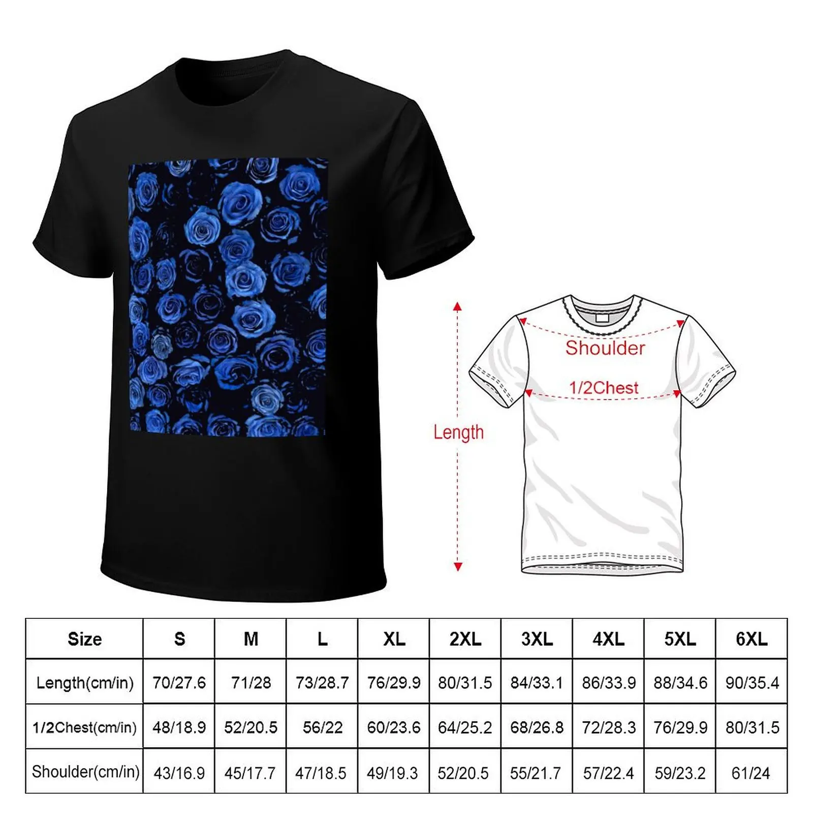 Black and blue rose pattern T-shirt vintage anime tshirts for men