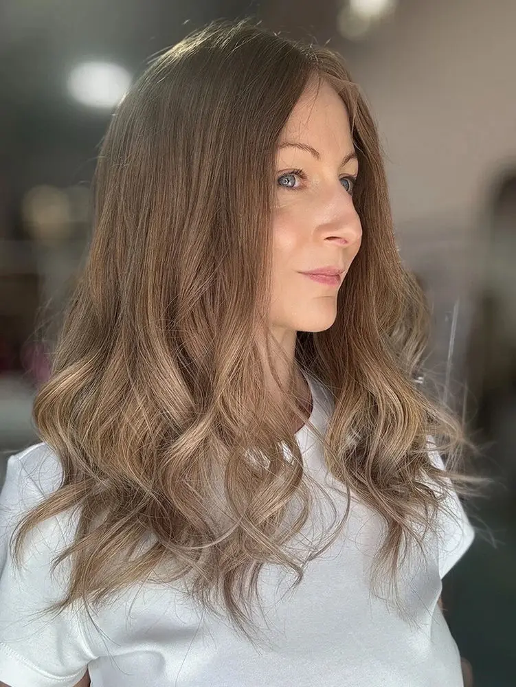 20 "الفاخرة أومبير العسل شقراء الدانتيل شعر مستعار أمامي مع جذور داكنة 100% قسط الألياف الاصطناعية طويلة طول شعر مستعار فوتورا مع جذور داكنة #4