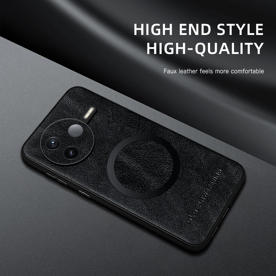 

For Redmi K80 K80 Pro Fine Hole PU Cow Pattern Leather Outer Magnetic Ring Soft Edge Anti-Drop Anti-Fingerprint Phone Case
