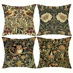 Retro floral owl bird pattern printing pillowcase living room sofa cushion cover home bedroom room decoration