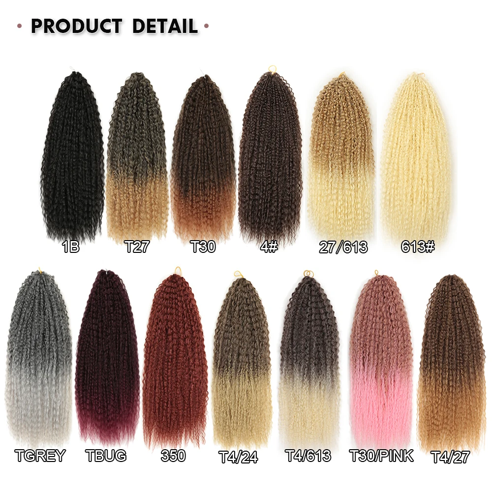 20-28Inch Tổng Hợp Phi Yaki Kinky Búp Tóc Xoăn Mềm Mại Ombre Móc Bện Làm Tóc Marly Tóc Cho Đen phụ Nữ Alibaby