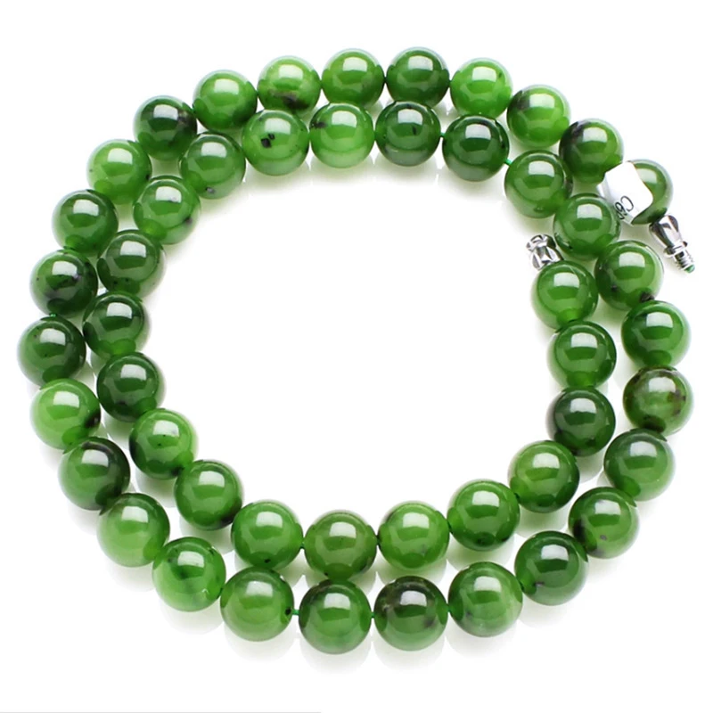 

Hotan Spinach Green Round Bead Jade Necklace 6-8mm