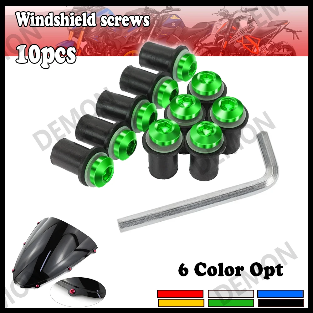 10PCS 5mm Windscreen Windshield Bolt Screw Kit For Kawasaki ZX6R ZX7R ZX10R ZX14R ZZR 400 600 1200 1400 ZX636 Ninja 125 250 300