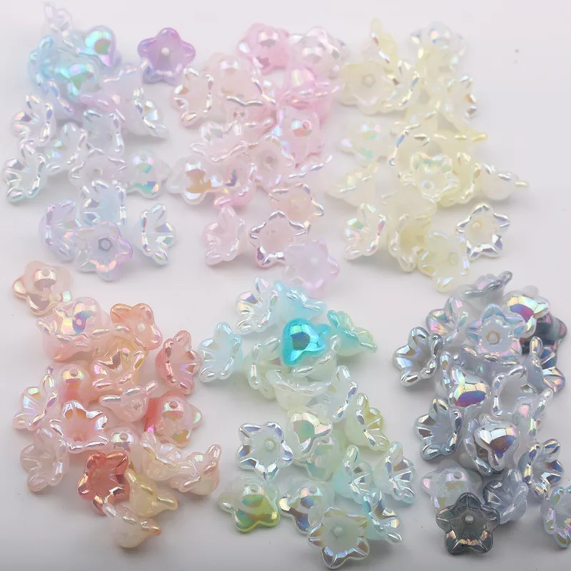 50Pcs 13mm Acrylic Lily Of The Valley Flower Shape Beaded Gradient Color Loose Beads For Jewelry Making DIY Bracelet Accessories