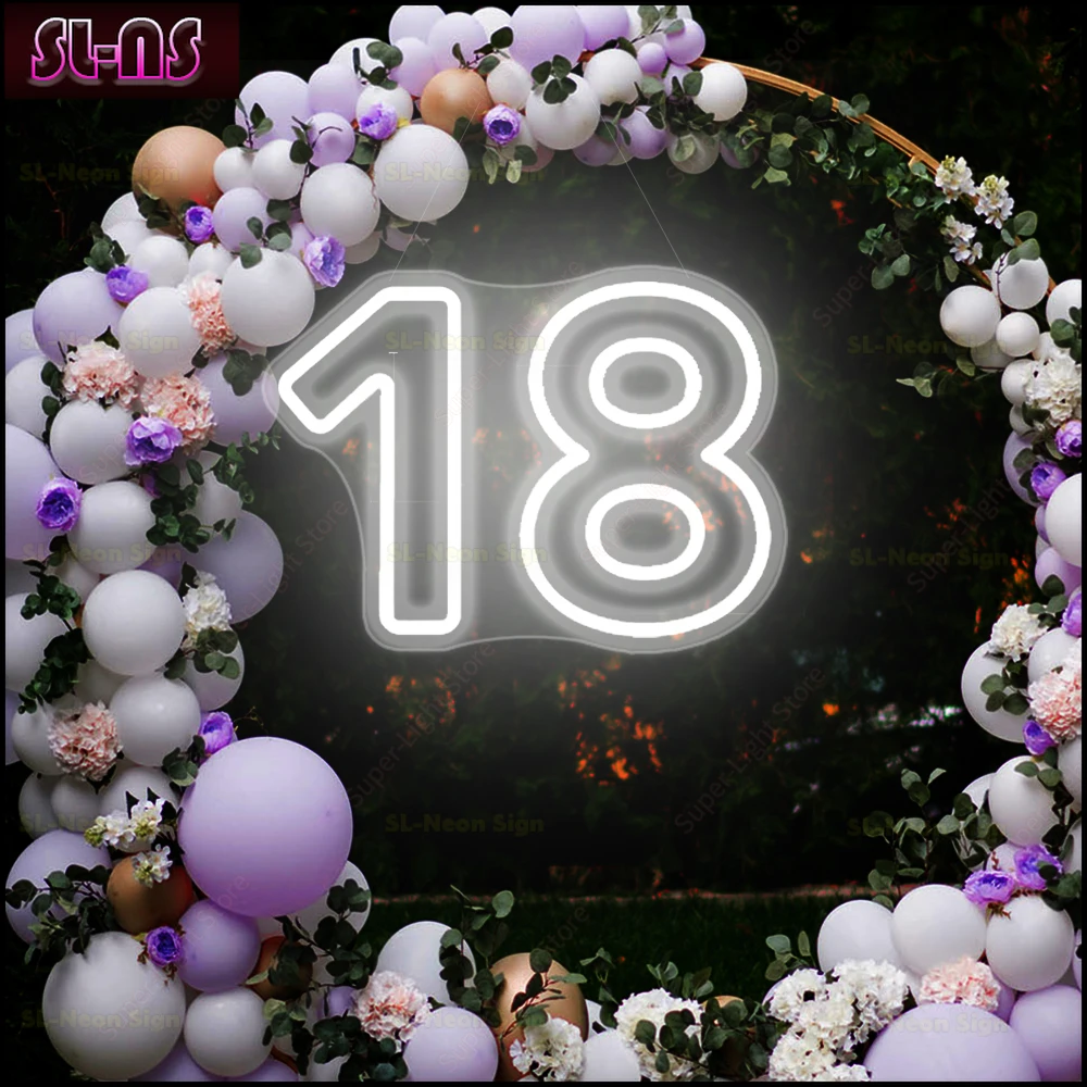 Number 18 Neon Sign Birthday Decor Big 60cm High LED Light Up Signs for Party  Decoration Numbers 18 Lamp 18th Birthday Gift