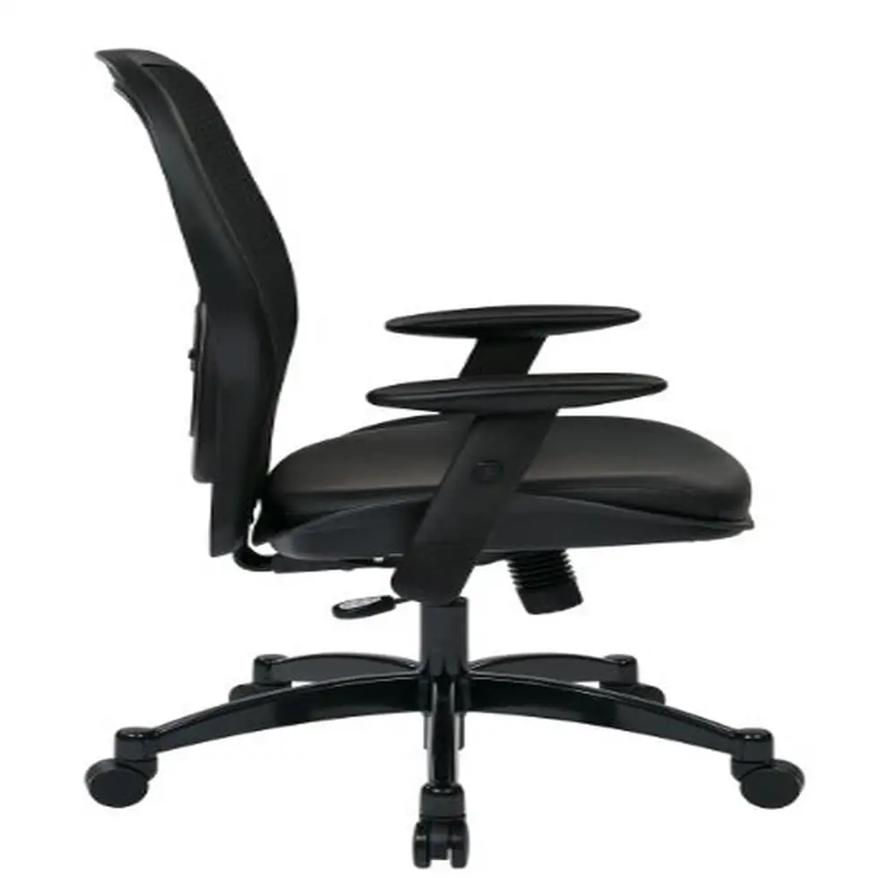 Silla de oficina de malla con soporte Lumbar ajustable, asiento de cuero ecológico con Control de inclinación sincronizada, Base resistente