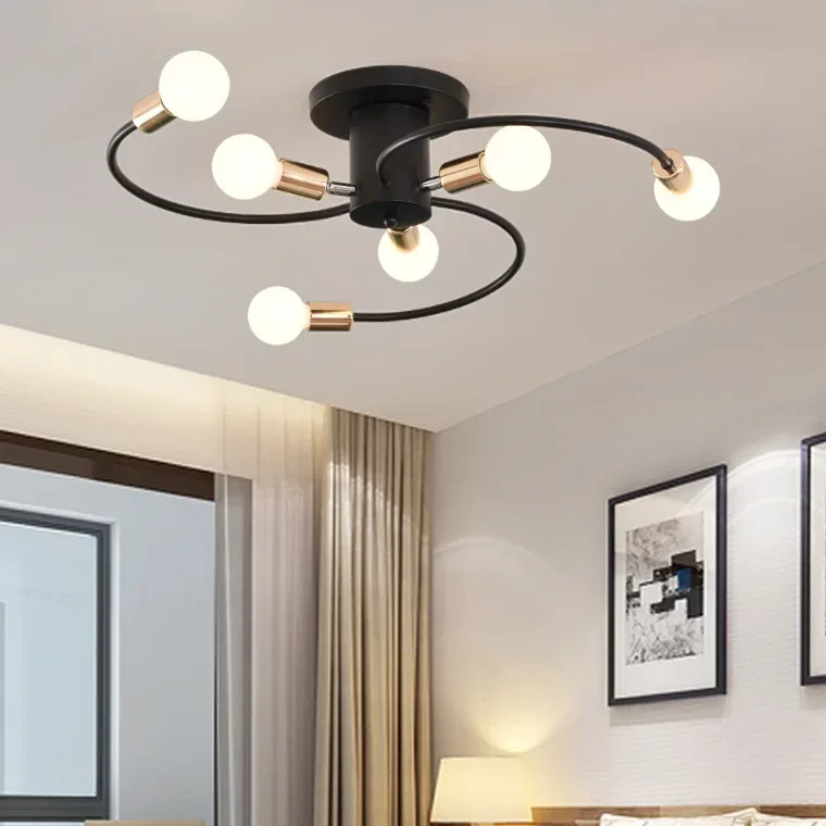 Nordic Bean Molecular Chandelier lamp Semi-Embedded Ceiling Chandelier Black Lighting 6 Head Lights Modern Home Decoration