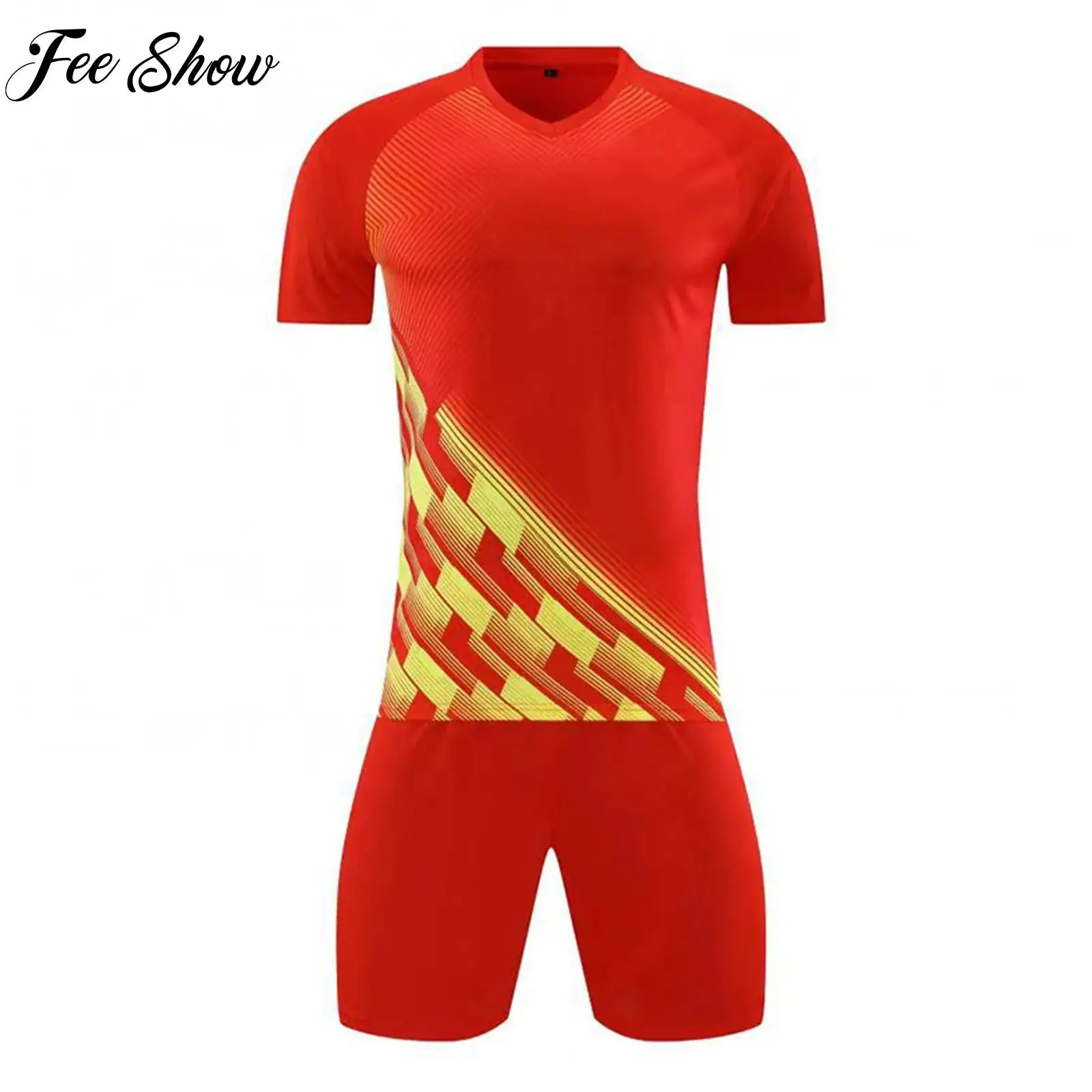 

Unisex Kids Breathable Quick-Drying Sportswear Short Sleeve T-shirt with Shorts 2-piece Training Sports Set Child Soccer Uniform