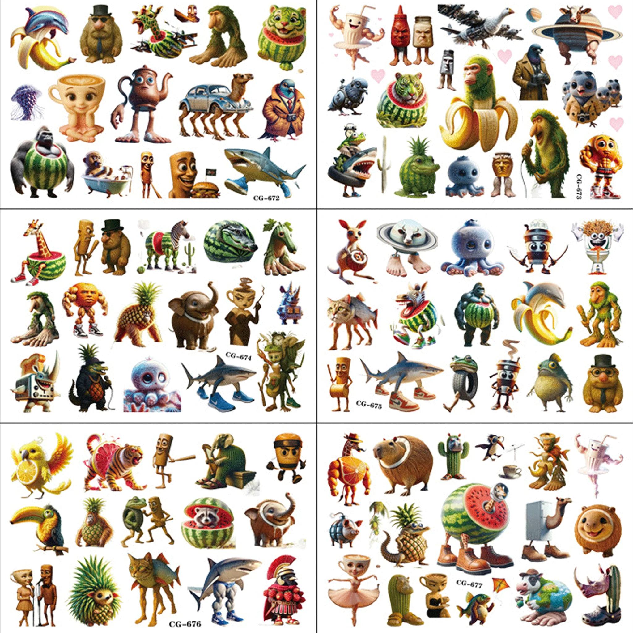  Tung Tung Sahur Brainrot italiano Animali Adesivo per tatuaggi Braccio Corpo Adesivi per tatuaggi temporanei impermeabili per regali per feste Giocattolo per bambini