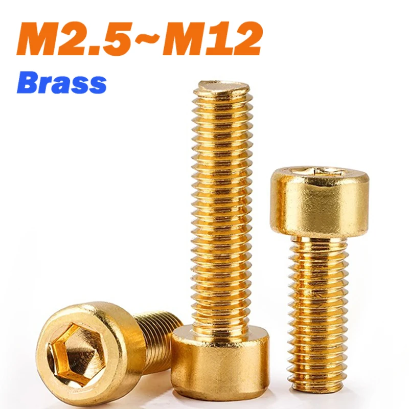 Brass Hex Socket Cap Head Screws M2.5 M3 M4 M5 M6 M8 M10 M12 Allen Key Head Screw Bolt DIN912