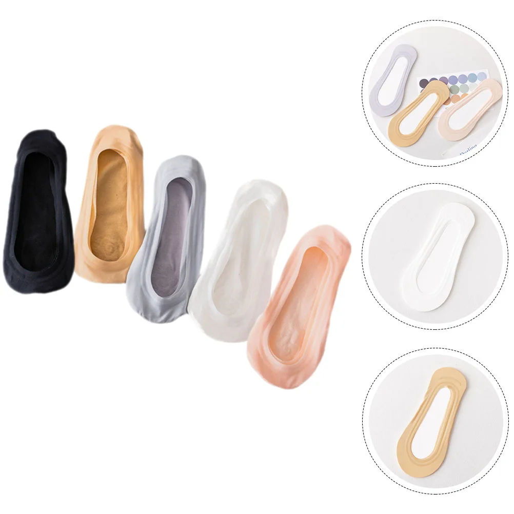 

5 Pairs Non-marking Socks Skin Color Womans Nonslip Flat Stretchy Low for Women Show Idea Versatile