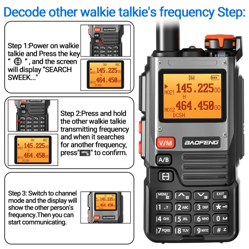 Baofeng Walkie Talkie, UV-K61, Multi-Band, NoAA Noise, Sem fio, Frequência de cópia, Rádio VOX FM, 2600mAh, USB-C Bateria, Aeronave