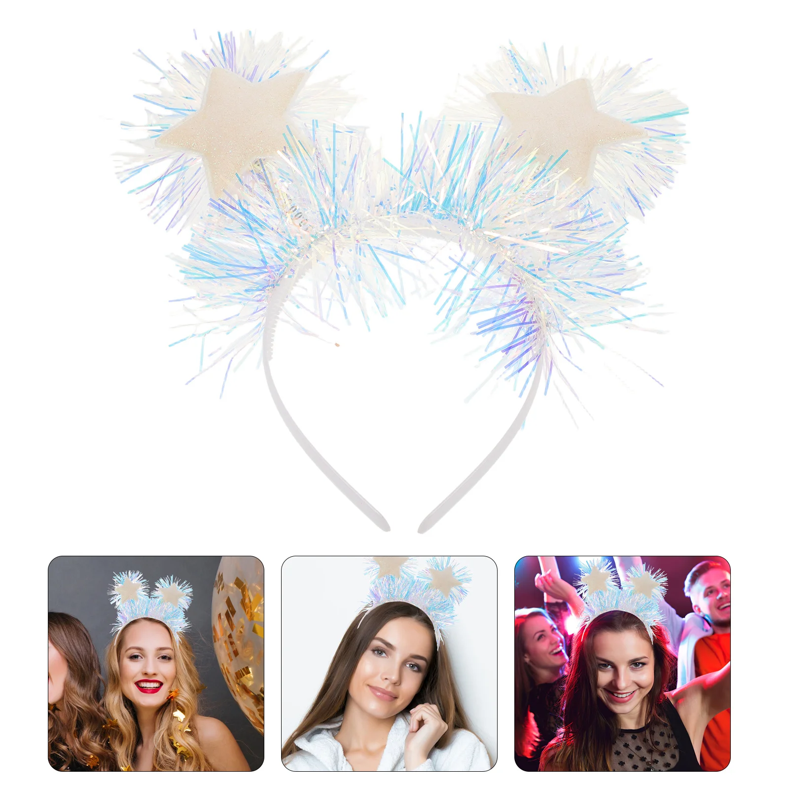 

Glitter Tinsel Star Headband 2026 Christmas Star Hair Hoop Party Head Bopper New Year Birthday Celebration Accessories