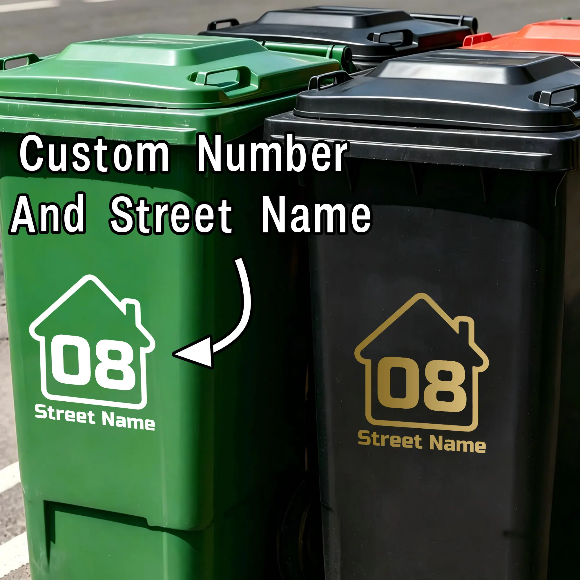 5PCS House Pattern Custom Trash Can Stickers Waterproof Personalized House Number & Street Name Outdoor Home Decor Vinyl Decals image 6