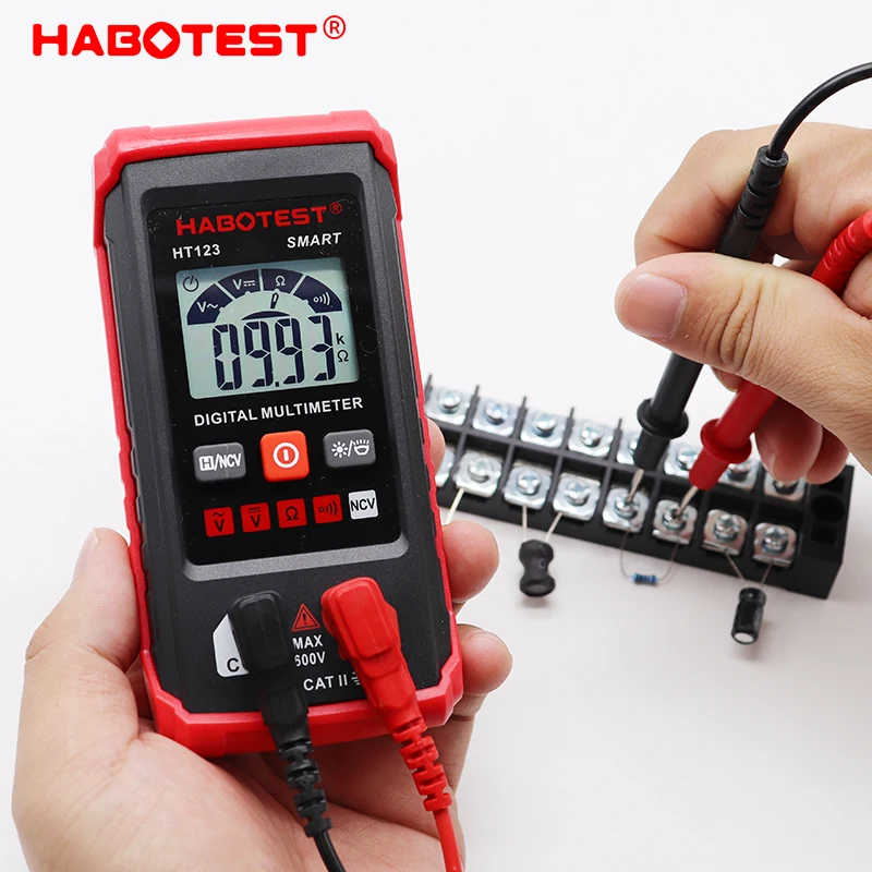 Imagem -05 - Mini Multímetro Digital Smart Auto Range Meter Ncv Teste de Ohm Tester Eletricista Profissional Tensão ac dc 600v Ht123