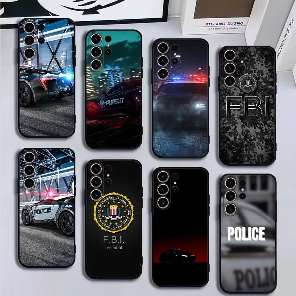 

Police FBI Phone Case For SamsungS25,24,21,22,23,30,Ultra,20,Plus,Fe,Lite,Note,10,9,Soft Black Cover