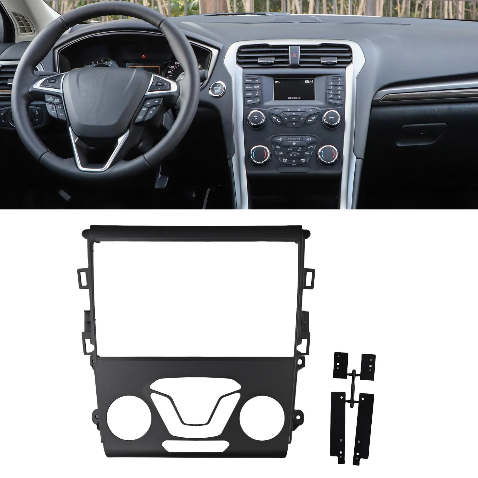 

Replacement 2 Din Car Stereo Radio Fascia Dash Panel Frame for Ford Fusion and For Mondeo 2013 2018 Models with 9 Inch Radios