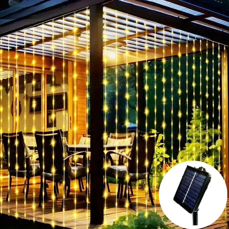 

New Solar Curtain Lamp LED String Light Christmas Decorative Lamp Outdoor Courtyard Atmosphere Light Holiday Garden Party Light