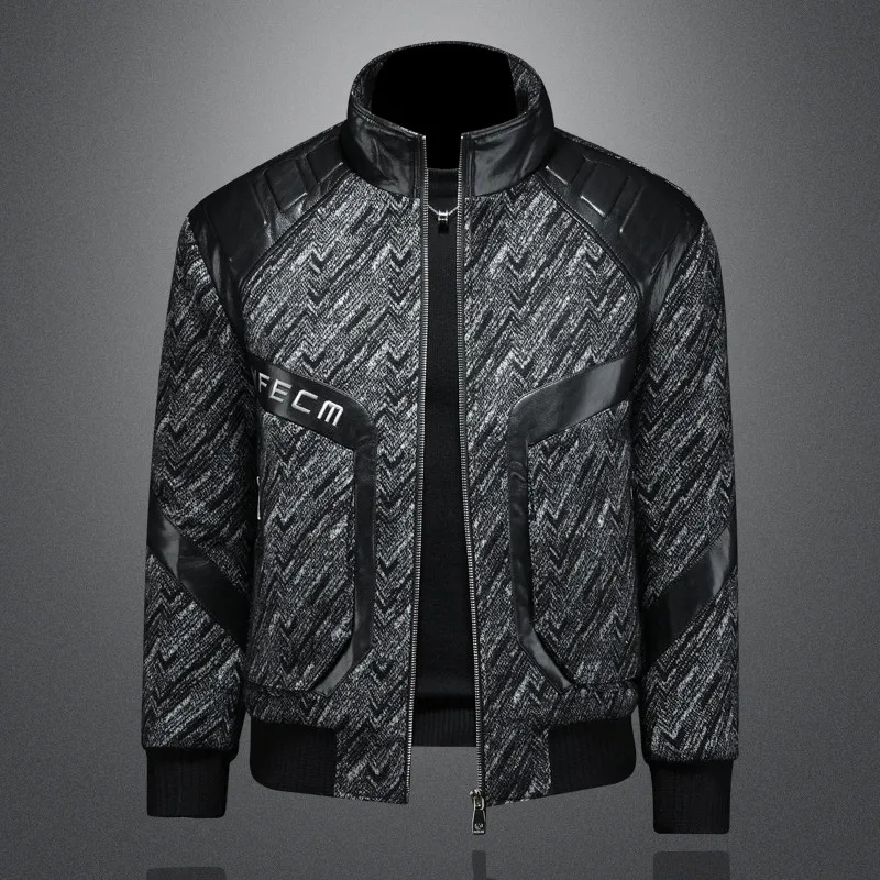 Men's Down Coats And Parkas 2026 Autumn/Winter Duck Down Jacket Men's Patchwork Jacquard Stand Collar Down Jacket Mens Clothing