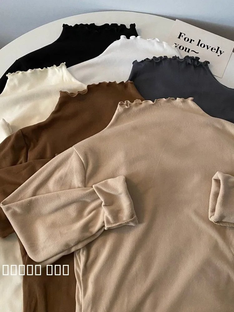 

Теплый трикотажный топ на флисовой подкладке, повседневный, длинный рукав, базовый слой, однотонный, простой дизайн, цвет «дерево», новинка для ранней весны, женский...