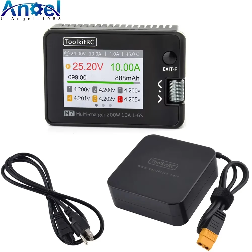 

ToolkitRC M7 200W 10A Balance Charger Discharger With ADP100 for 1-6S Lipo Battery Voltage Servo Checker Receiver Signal Test