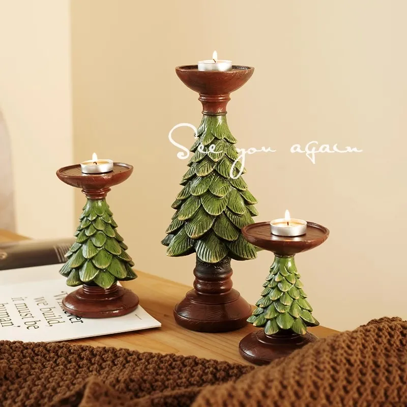 Christmas Tree Candlestick Decoration Retro Window Display Resin Decoration Desktop Gift Atmosphere Decoration