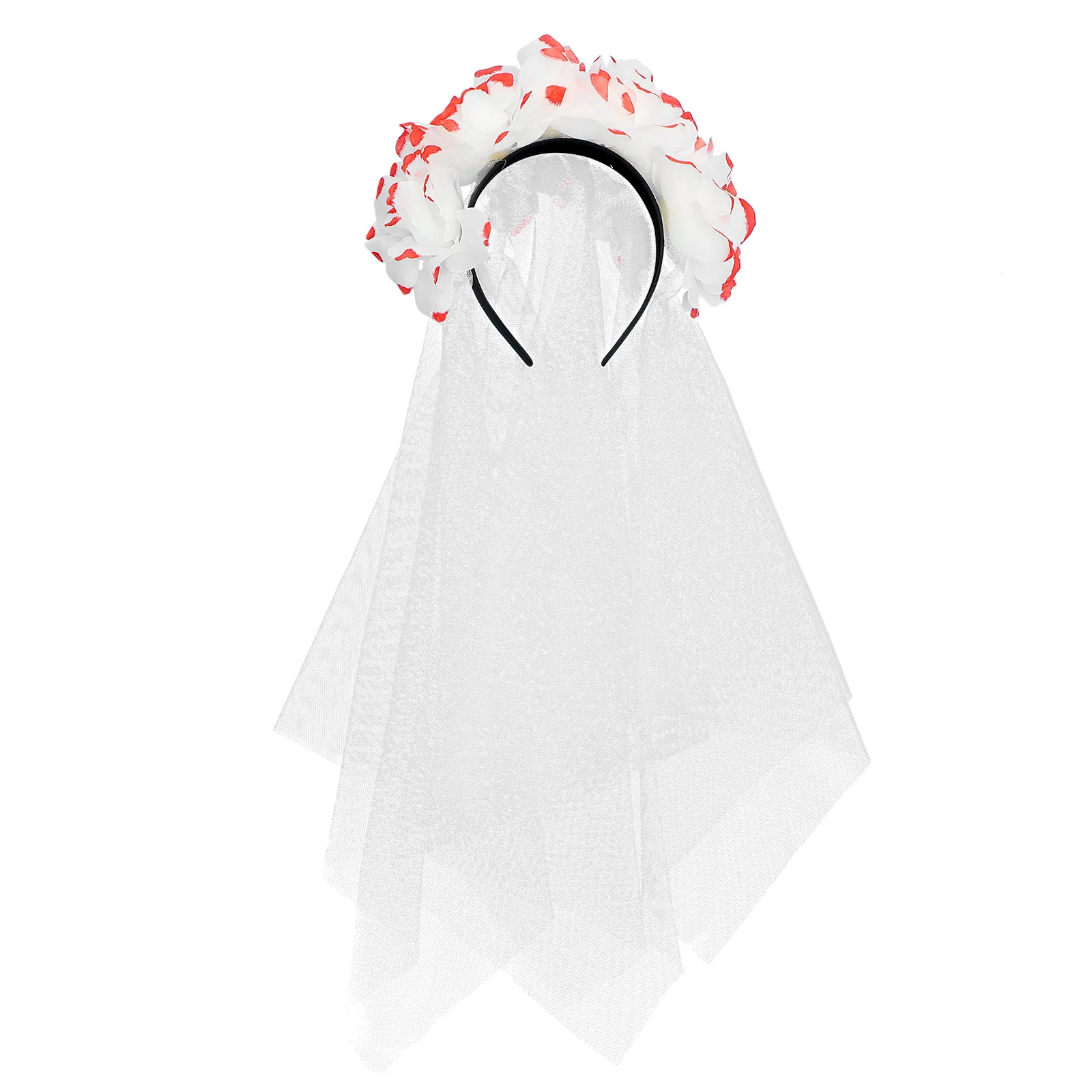 Czerwono-biała opaska z kwiatami róży, welon, kostium na Halloween, akcesorium do cosplayu, damski strój festiwalowy, unikalny kwiatowy dekor