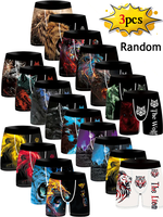 Pandom 3Pcs Men's Boxer Underwear Random Lion Wolf Print Soft Comfortable Skin-friendly Swimming Four Seasons Wear Men Shorts