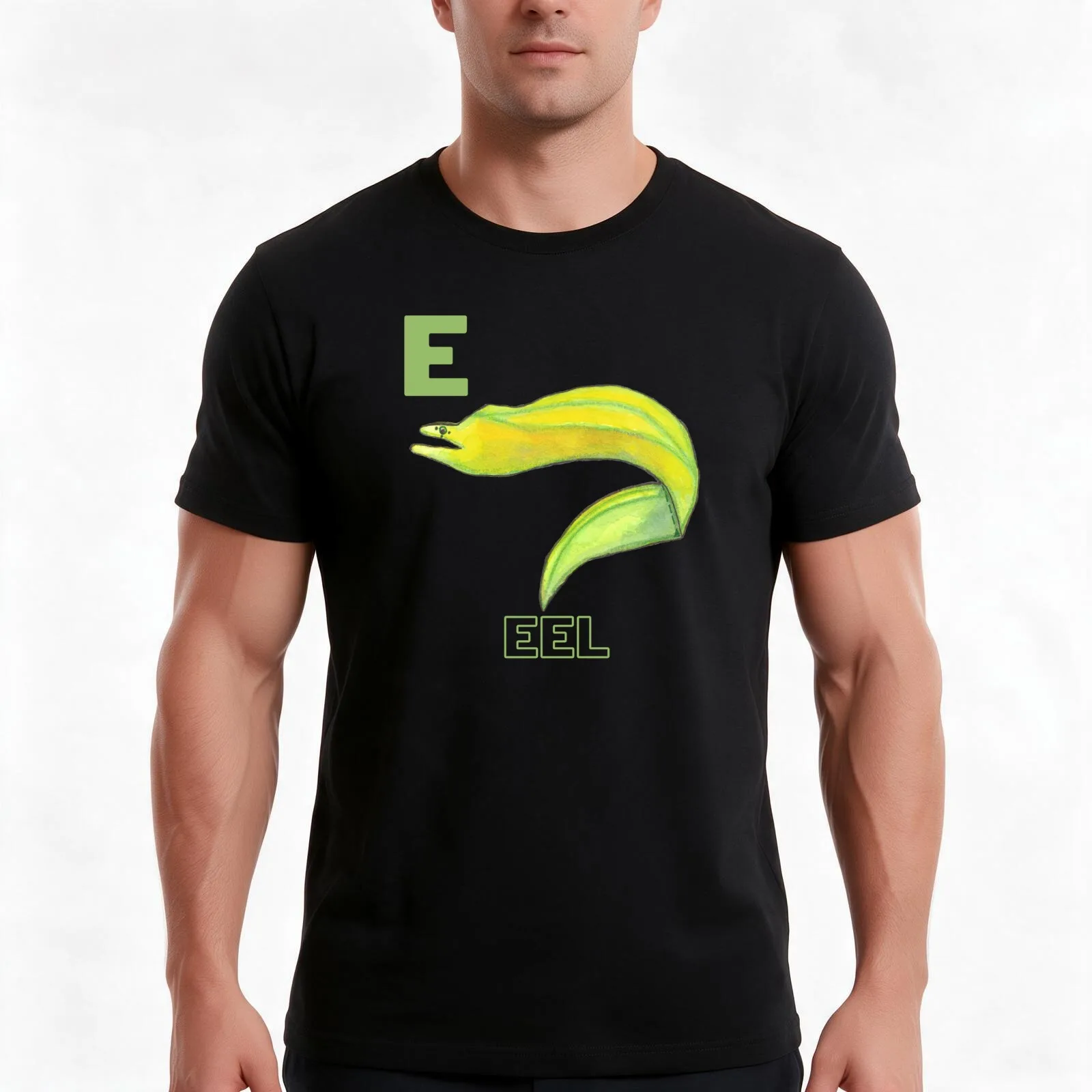 Eel Starts with E Ocean Animals Alphabet Letter E T-Shirt, Summer Casual Cotton Tee, Oversized Streetwear Tops, Unisex Men Women