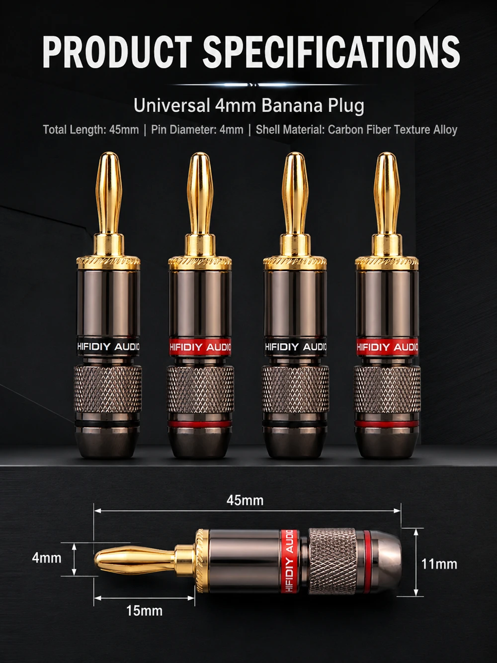 HIFIDIY LIVE 4 Stück/Set 4 mm reines Kupfer vergoldeter Bananenstecker-Anschluss für Audio-Video-Lautsprecher-Adapter, Terminal-Anschluss-Set – Detail 3