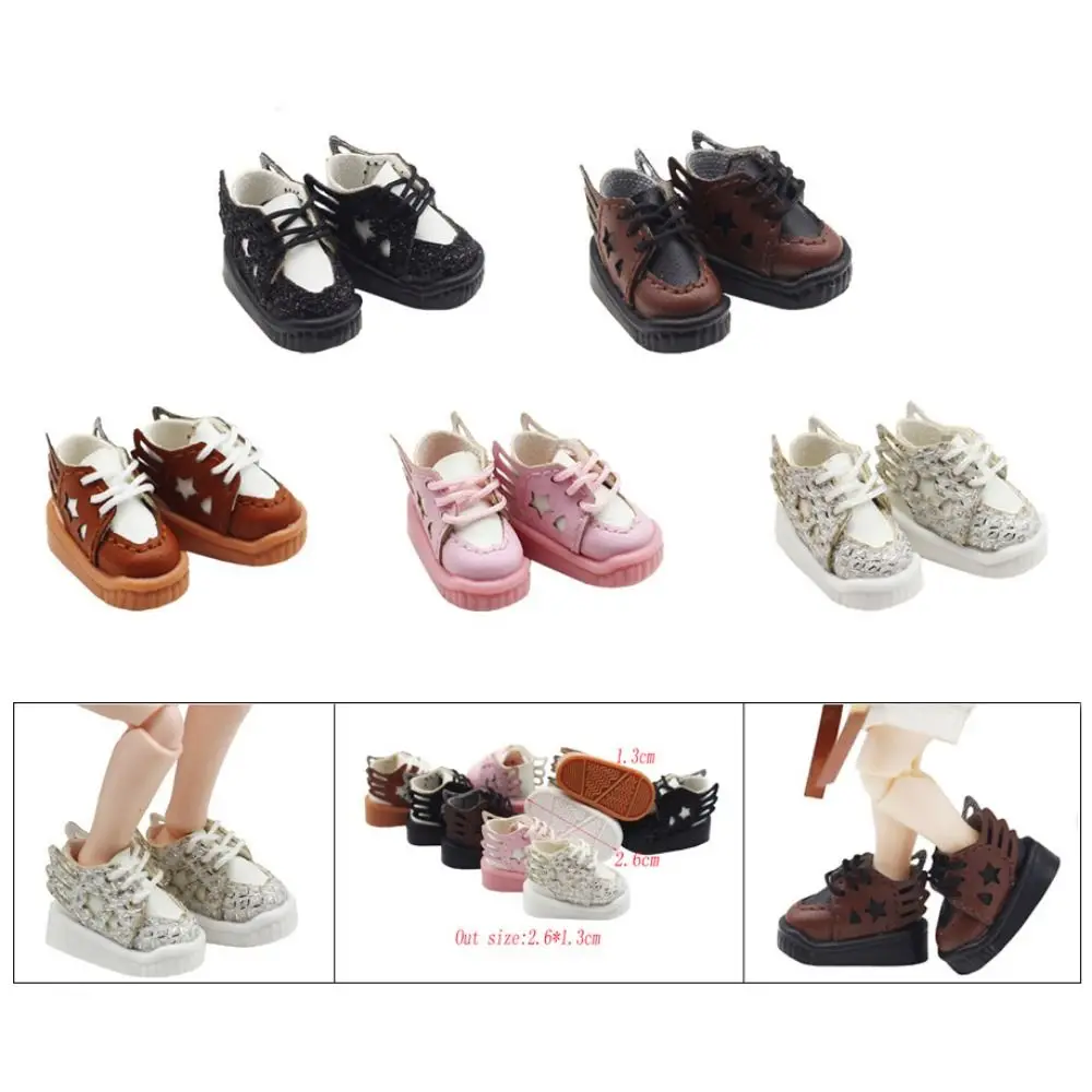 

2.6CM 1/12 Bjd Doll Shoes PU Leather Hollow Out Star Doll PU Leather Shoes Mini Lightweight BJD Doll Leather Sneakers Body Dolls