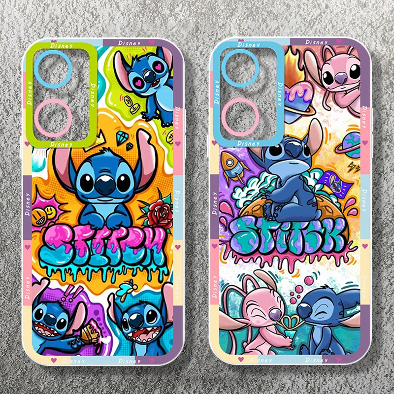 Disney Cute Lilo & Stitch For OPPO A98 A94 A92 A78 A76 A74 A72 A58 A54 A55 A36 A15 A9 5G Angel Eyes Transparent Phone Case