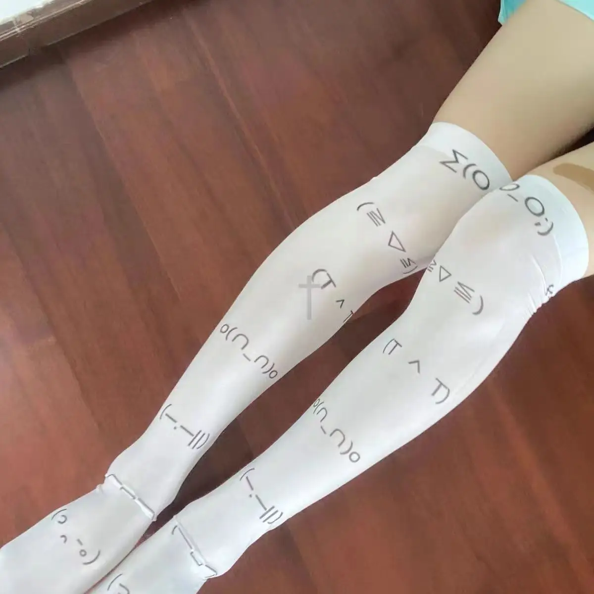 Kawaii Expression White Graffiti Letter Print Long Socks Japanese JK Harajuku Over Knee Thigh High Stockings Y2K Cosplay Socks