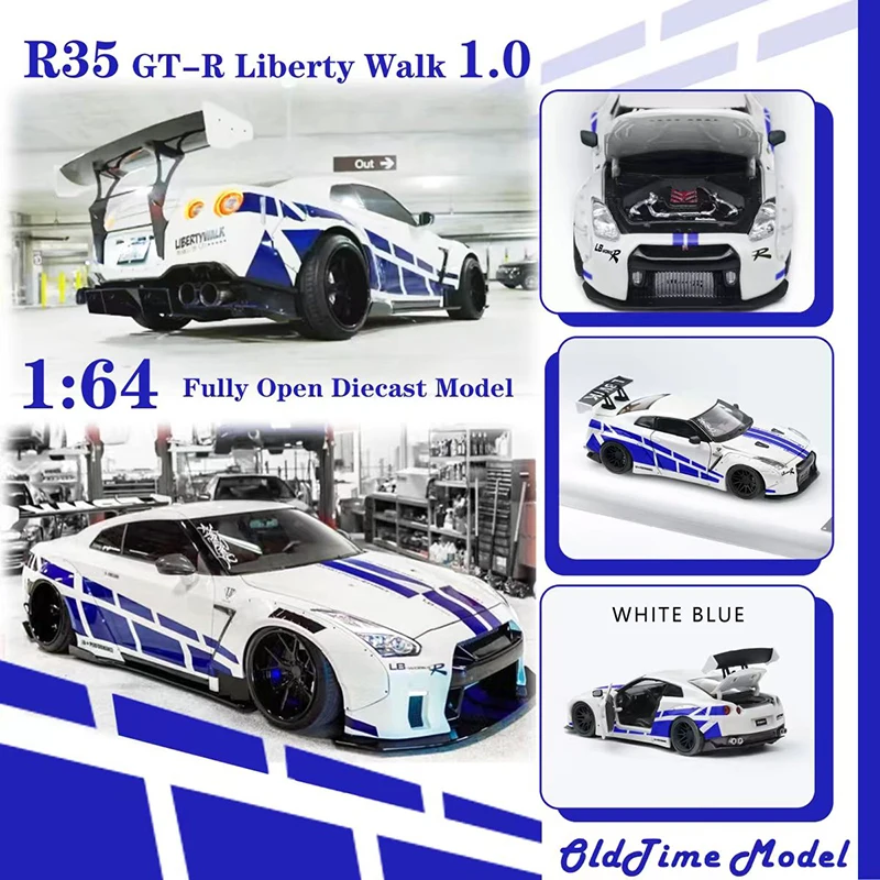 

Oldtime Model 1:64 Model Car GTR R35 Alloy Sport Vehicle High Wing Open Doors Collection-White