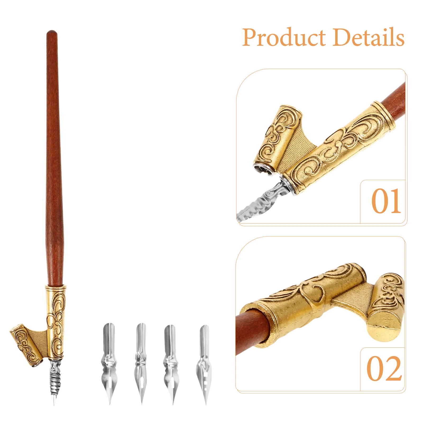 Calligraphy Pen Wooden Dip Highlighter Stainless Steel Stationery Multi-function